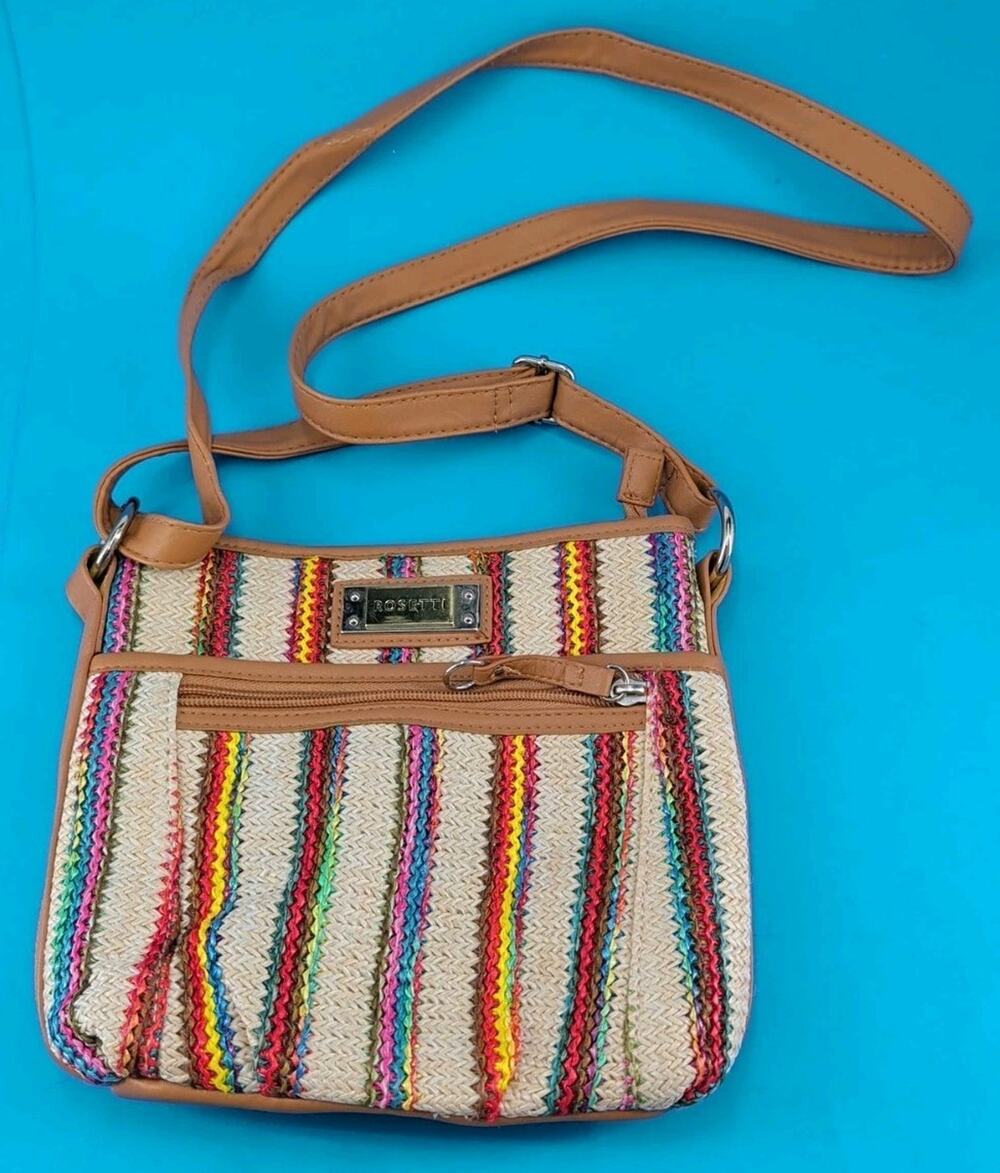 Rosetti Boho Hippie Woven Fabric Purse Multicolour Striped Crossbody Strap